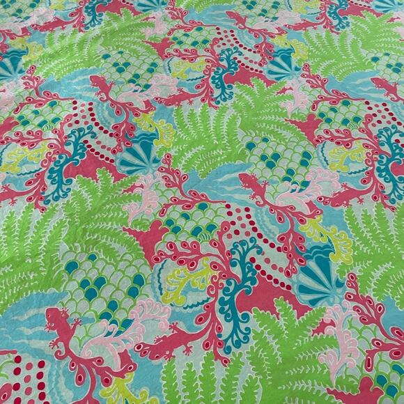 LILLY PULITZER Queen Duvet Cover Checking In Gecko Print Preppy Colorful Resort - Picture 3 of 7